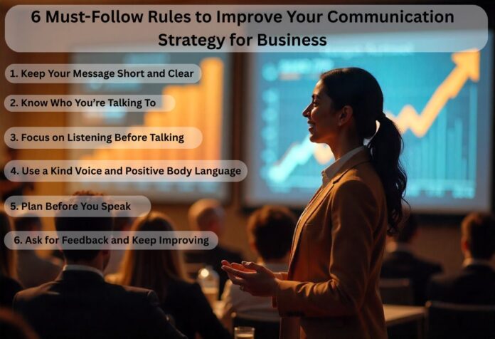 Businesswoman presenting communication strategy for business to a large audience
